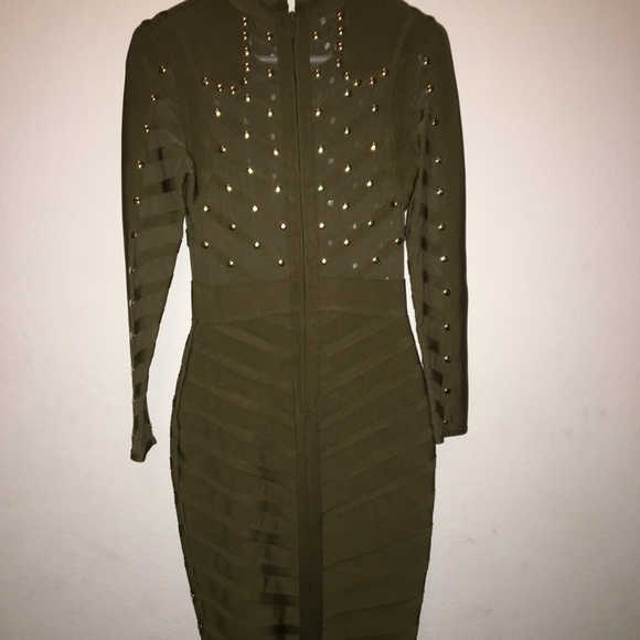 Army green body tight dress. - Picture 2 of 3